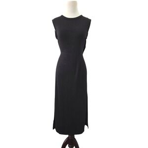 rag & bone Black Sleeveless Ribbed Knit Midi Dress Side Slit XS Crew Neck